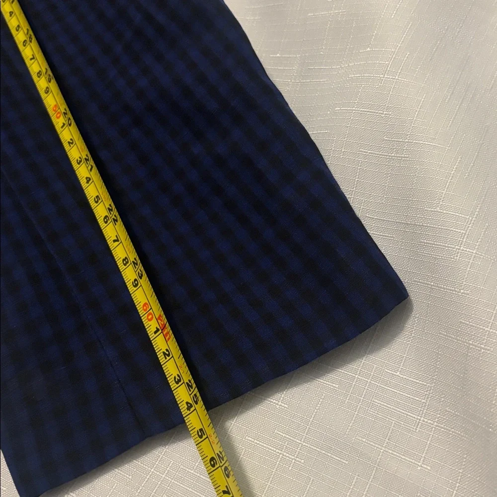VTG Semantiks Dark Blue & Black Gingham Silk Linen Trench Coat SZ 22W peacoat - Picture 8 of 15